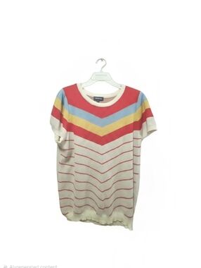 ModCloth Cream Knit Top with Red and Pink Chevron